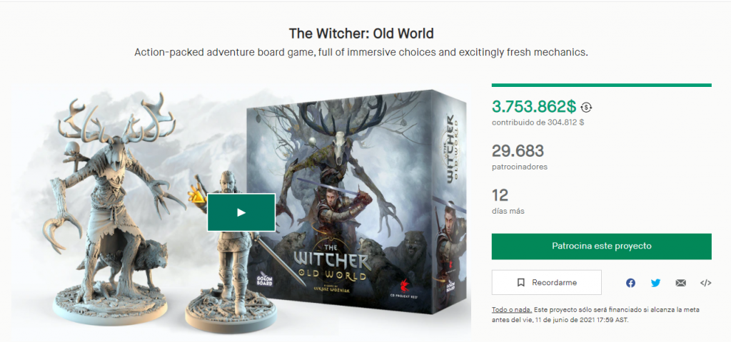 Juego de mesa de The Witcher alcanza los $3 MDD